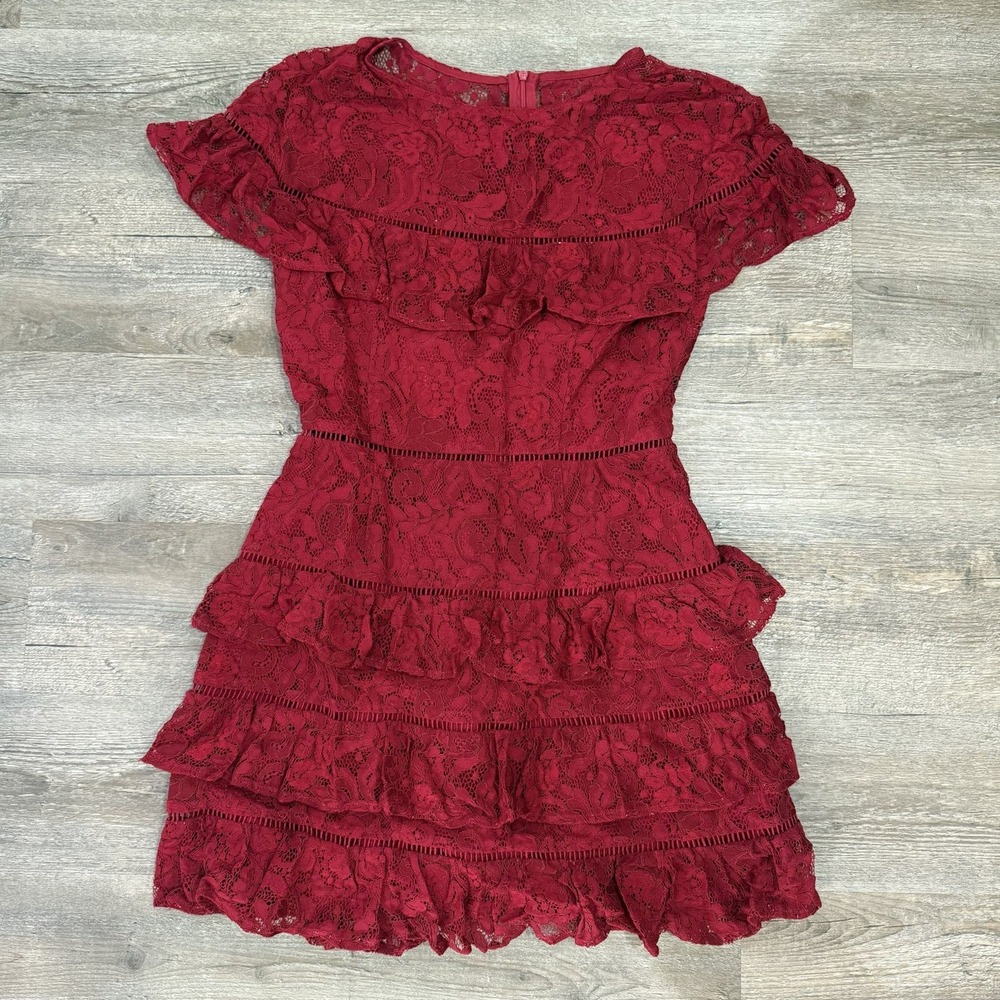 BB Dakota RSVP Red Lace Tiered Ruffle Mini Dress Size S